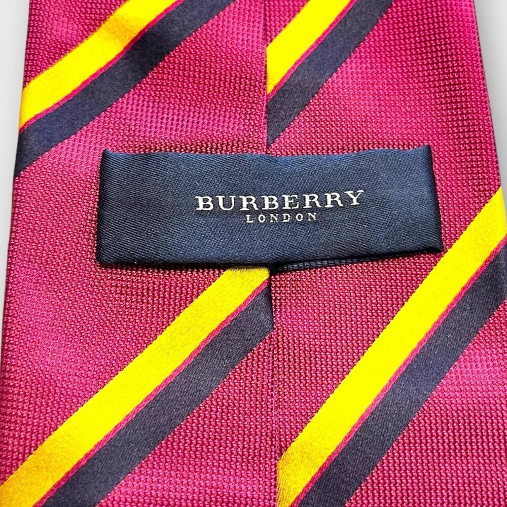 BURBERRY Silk Tie Berry Navy Gold Stripe Classic Designer - Picture 8 of 8